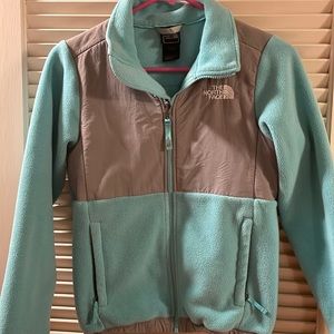 Mint blue and Gray North Face Fleece Jacket-sz. Girls M (10/12)